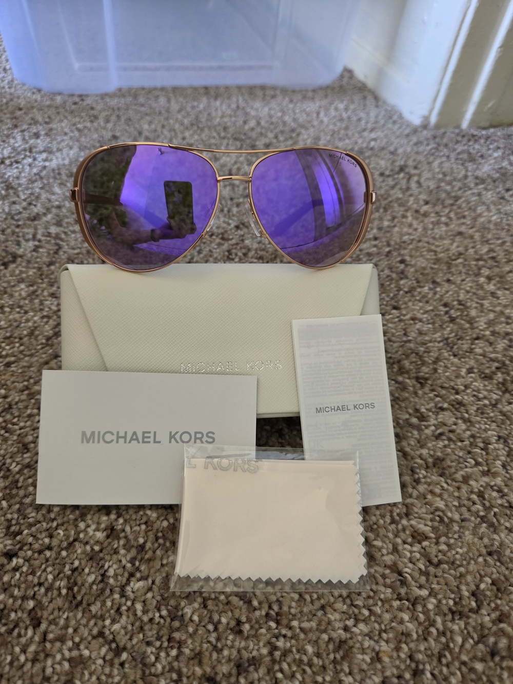 Michael Kors Women's Aviator Sunglasses in Purple with Rose Gold Frame